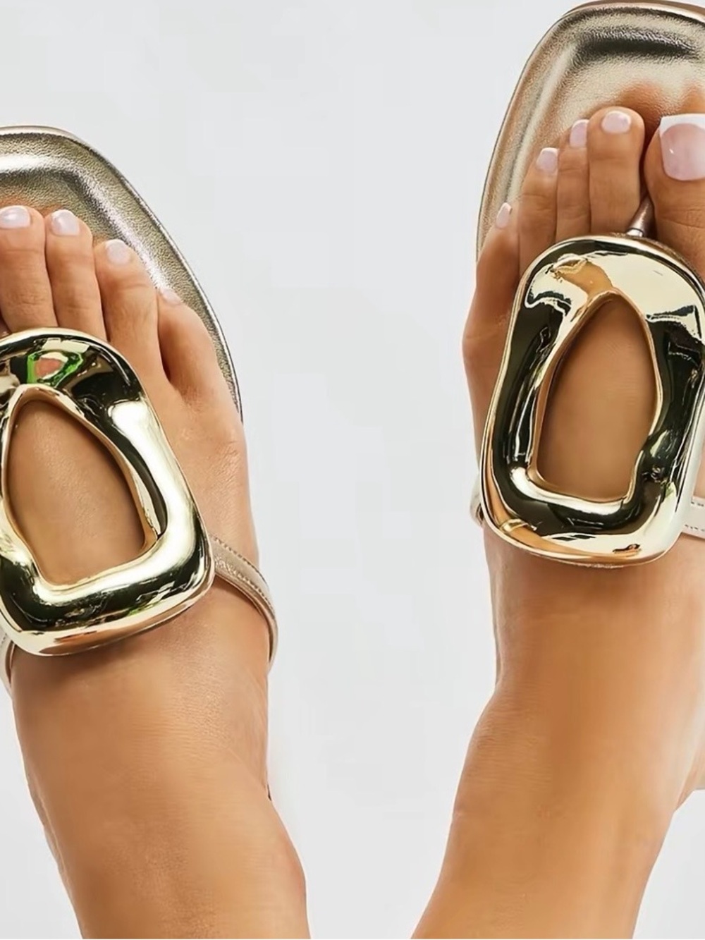 Metallic Gold Open-Toe Slide Sandals with Statement Buckle